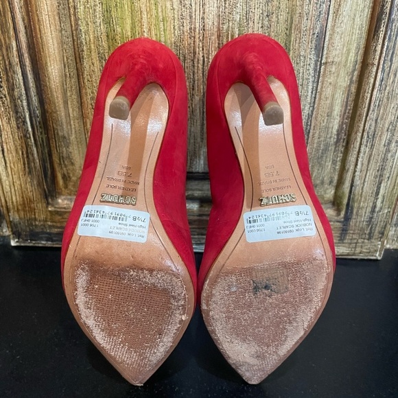 Schutz Scarlet Red Suede Pumps High Heels 4 1/2 inch heel - Picture 3 of 9